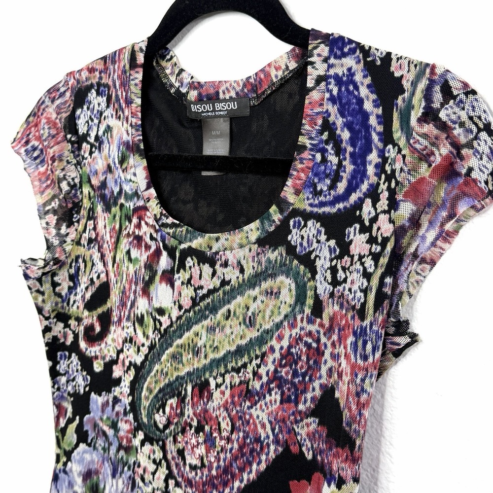 Bisou Bisou Y2K Mesh Top Medium Paisley Floral Whimsy Goth Indie Sleaze Edgy Art - Picture 4 of 14